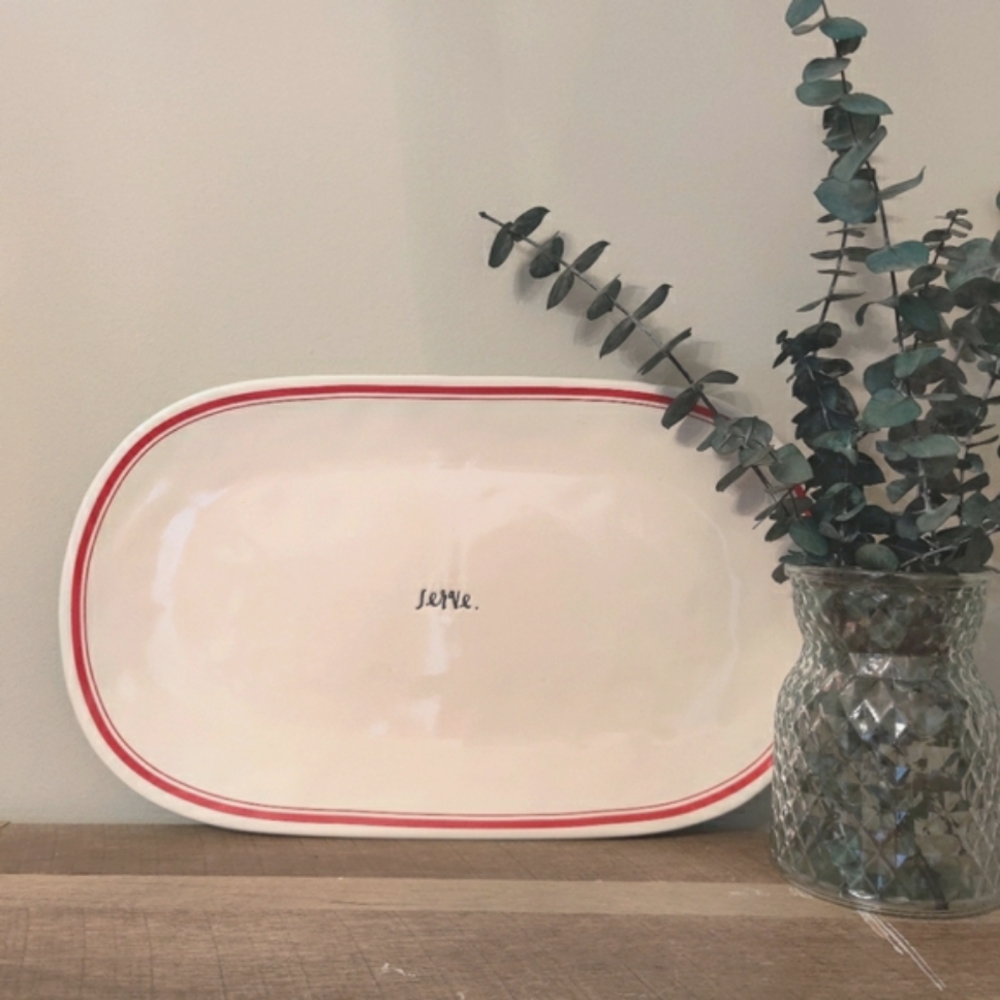 🆕 Rare Rae Dunn Farmhouse Red "Serve" Platter, Artisan Collection by Magenta